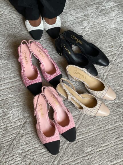 Chanel Tweed Cap-Toe Slingback Pumps