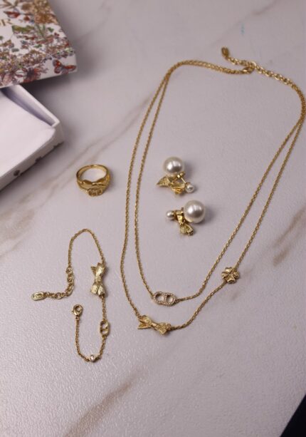 Christian Dior Bow & Pearl Luxury 5-Piece Jewelry Set
