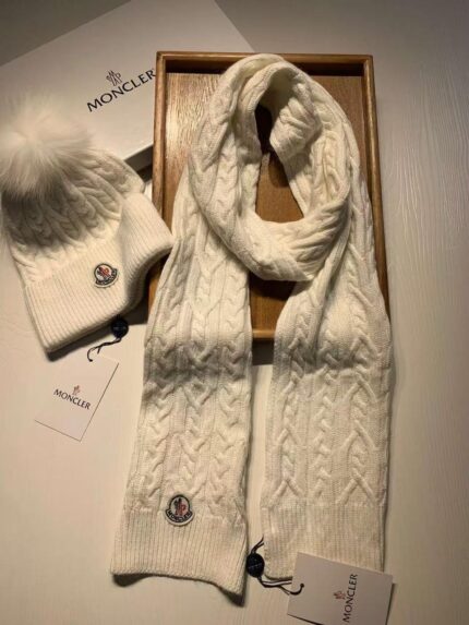 Moncler Cable-Knit Wool Beanie & Scarf Sets