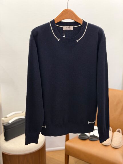 Hermes Chain-Stitch Detail Crew Neck Sweater
