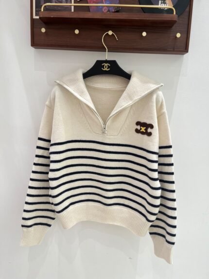 Chanel Striped Sailor Zip Sweater