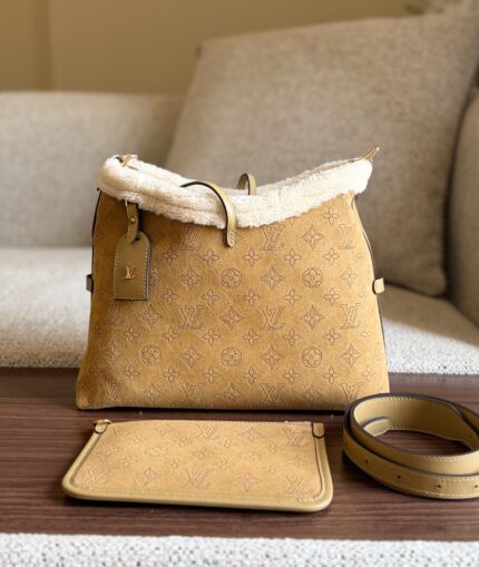 Louis Vuitton Shearling-Trim Monogram Suede Tote Bag
