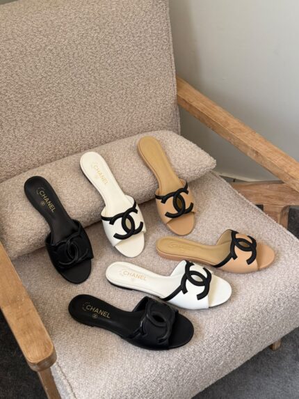 Chanel CC Leather Flat Slides