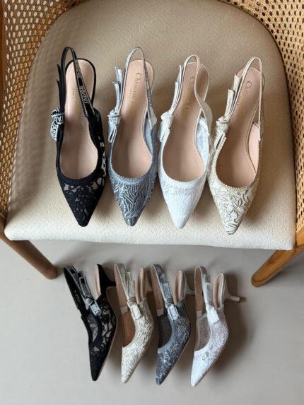 Christian Dior  Embroidered Mesh Slingback Heels