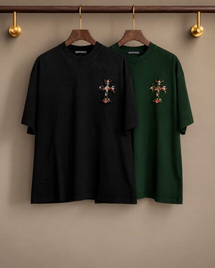 Chrome Hearts Floral Cross Embroidered T-Shirts