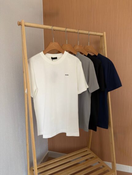 Prada Embroidered Logo Crew Neck T-Shirts
