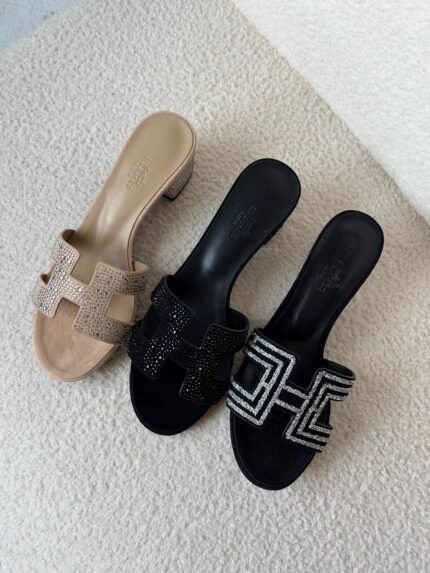 Hermes Oasis Crystal Embellished Heeled Mules