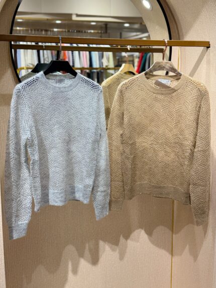 Brunello Cucinelli Dazzling Chevron Cashmere Net Sweaters