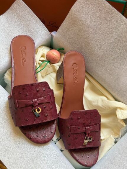 oro Piana Ostrich Leather Summer Charm Heeled Slipper