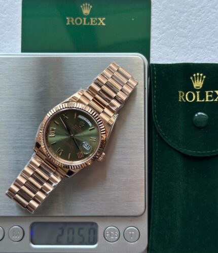 Rolex Oyster Perpetual Day-Date President Olive Green Roman Dial Rose Gold Watch