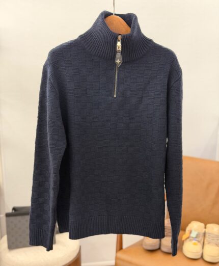 Louis Vuitton Damier Half-Zip Turtleneck Knit Sweater