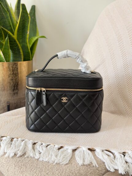 Chanel Quilted Caviar Leather Vanity Case Top Handle Bag