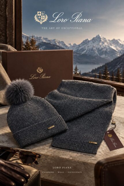 Loro Piana Cashmere Wool Pom-Pom Beanie & Scarf Sets