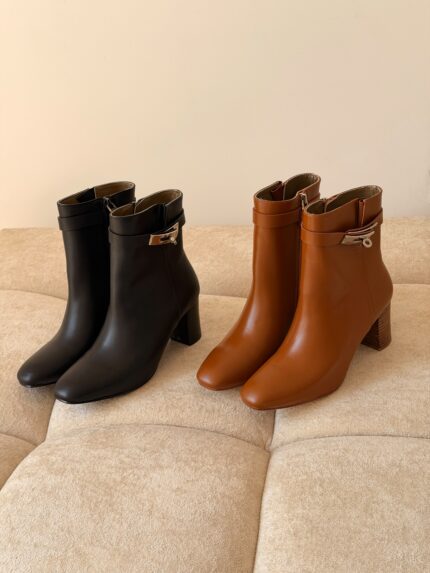 Hermes Saint Germain Kelly Buckle Leather Ankle Boots