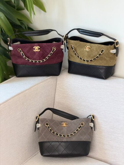 Chanel Quilted Suede Gabrielle Hobo Chain Handle Bags
