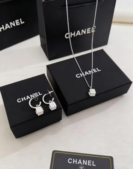 Chanel CC Cube Charm Hoop Necklace Set