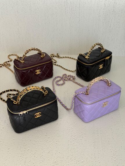 Chanel Quilted Vanity Case with Chain Handle - CC Logo Top Handle Bags