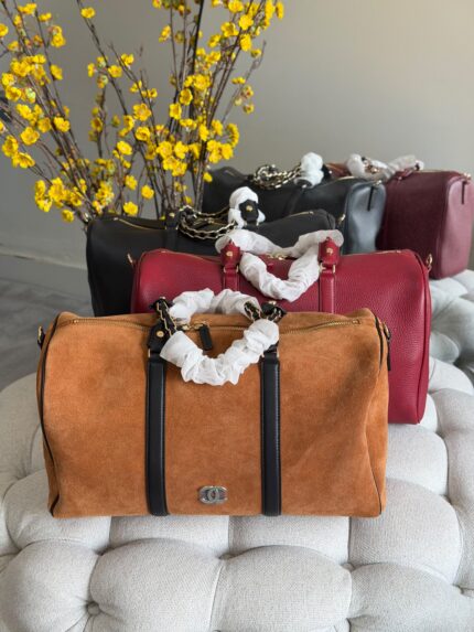 Chanel Classic Boston Duffle Suede Leather Handbag with CC Logo