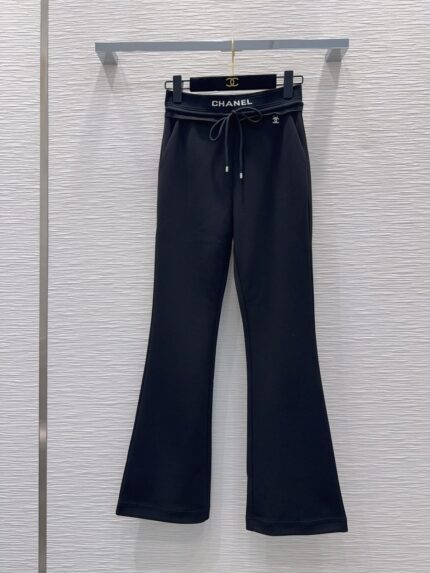 Chanel Logo Drawstring Waist Flare Jogger Pants