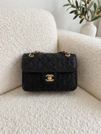 Chanel Noir Woven Quilted Flap Shoulder Bag