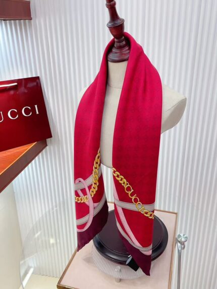 Gucci Signature Chain Print Silk Scarfs