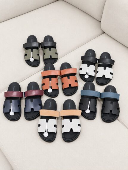 Hermes Chypre Dual Strap H Cut Leather Sandals