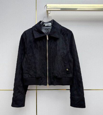 Chanel Quilted Suede Bomber Jacket