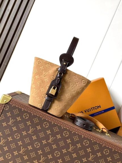 Louis Vuitton Monogram Suede Low Key Bucket Bag with Lock