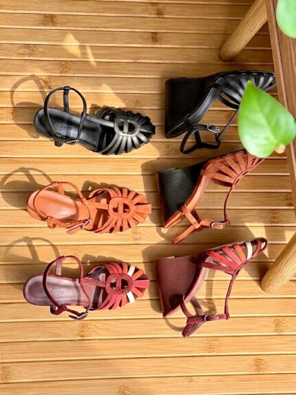 Hermes Chaine d'Ancre Multicolor Suede Wedge Sandals