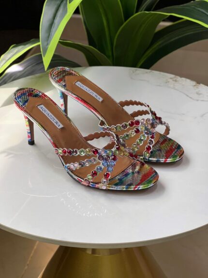 Aquazzura Tequila Crystal Embellished Heeled Mule Sandals