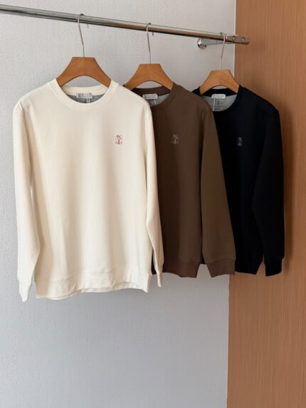 Brunello Cucinelli Inspired Minimal Logo Embroidered Crew Neck Sweatshirts