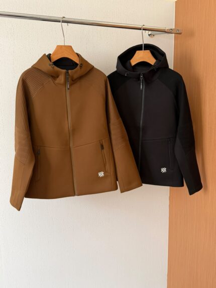 Loewe Inspired Anagram Logo Tech Hooded Jackets