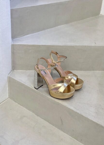 Miu Miu Crystal-Embellished Metallic Platform Sandals