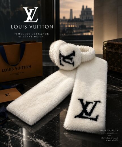 Louis Vuitton Timeless Elegance Winter Collection Faux Fur Scarf with Earmuffs