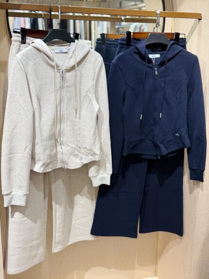 Alo Yoga Hooded Zip-Up Jacket and Straight-Leg Pants Co-Ord Sets