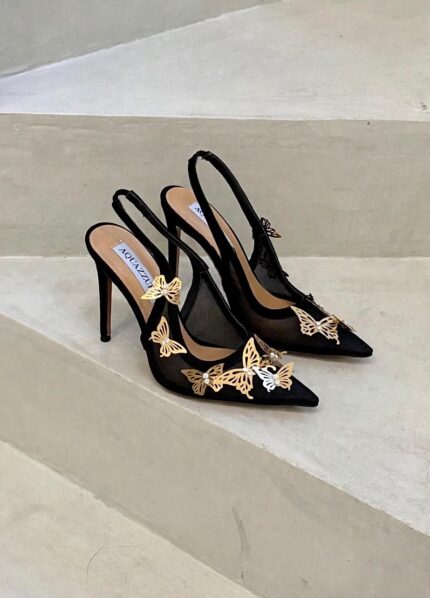 Aquazzura Papillon Butterfly Embroidered Mesh Slingback Pumps
