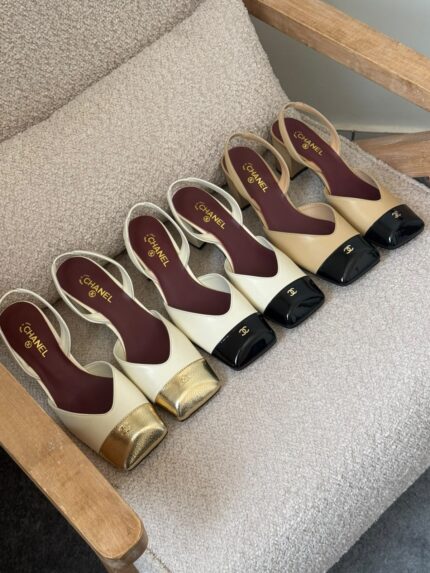 Chanel Cap-Toe Slingback Block Heel Pumps