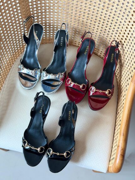 Gucci Horsebit Patent Leather Slingback Heeled Sandals