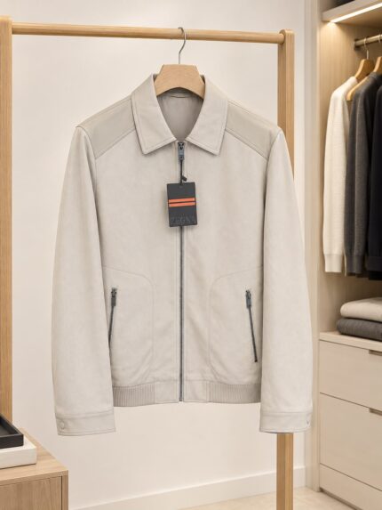 Zegna Suede Leather Zip-Front Bomber Jackets