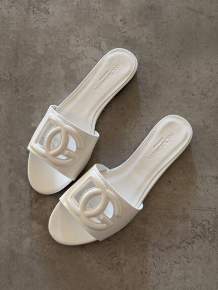 Dolce & Gabbana DG Logo Cut-Out Leather Flat Slide