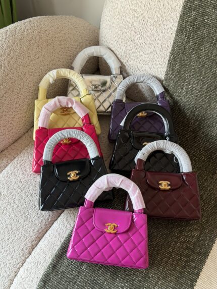 Chanel Mini Kelly Quilted Patent Leather Top Handle Bags