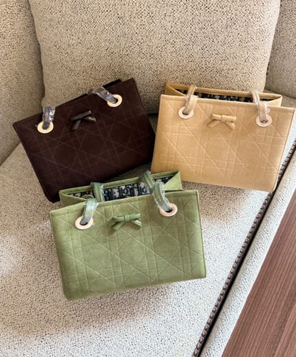 Christian Dior Toujours Bow Cannage Suede Tote Bags