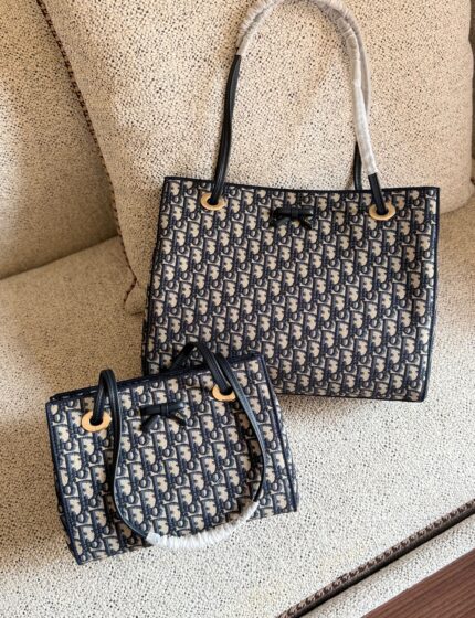 Christian Dior Toujours Bow Oblique Jacquard Tote Bags