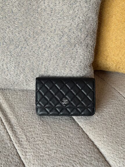 Chanel Classic Quilted Wallet On Chain Caviar Leather With Silver CC Logo