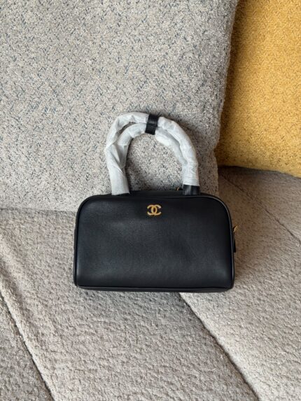 Chanel Mini Boston Bowler Top Handle Bag With Gold CC Logo
