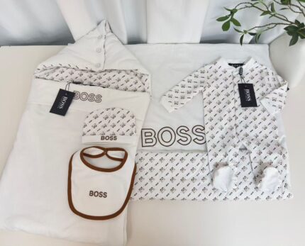 Boss Hugo Boss Newborn Baby 4 Pcs Gift Set - Swaddle Blanket, Sleepsuit, Cap & Bib