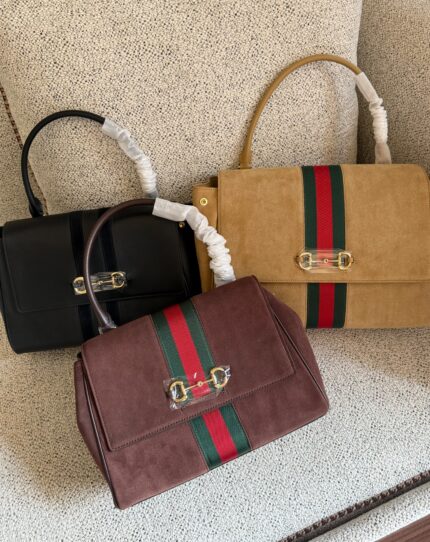 Gucci  Top Handle Bags With Web Stripe and Suede Finish