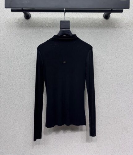 Christian Dior Iconic Mock Neck Sheer Mesh Long Sleeve Top