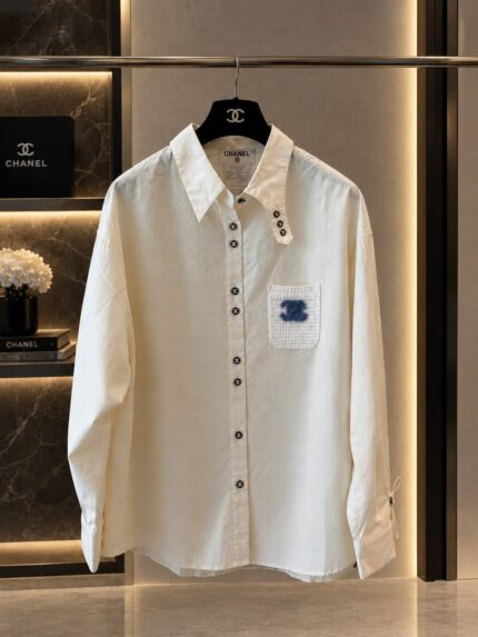 Chanel CC Crochet Pocket Oversized Button Down Shirts