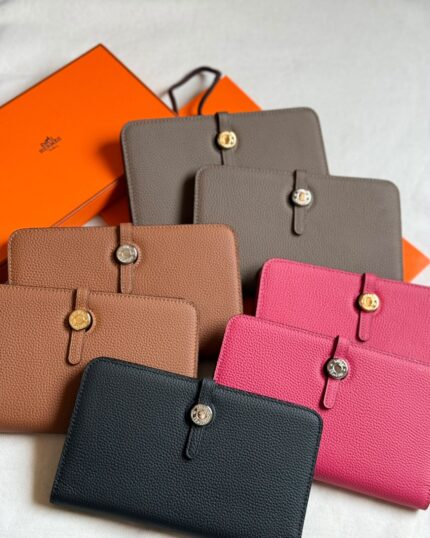 Hermes Dogon Togo Leather Long Wallets With Tab Closure